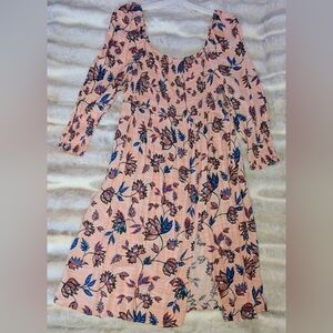 Eloquii Elements Floral Smocked Dress 18/20 Boho Peasant Pink Midi